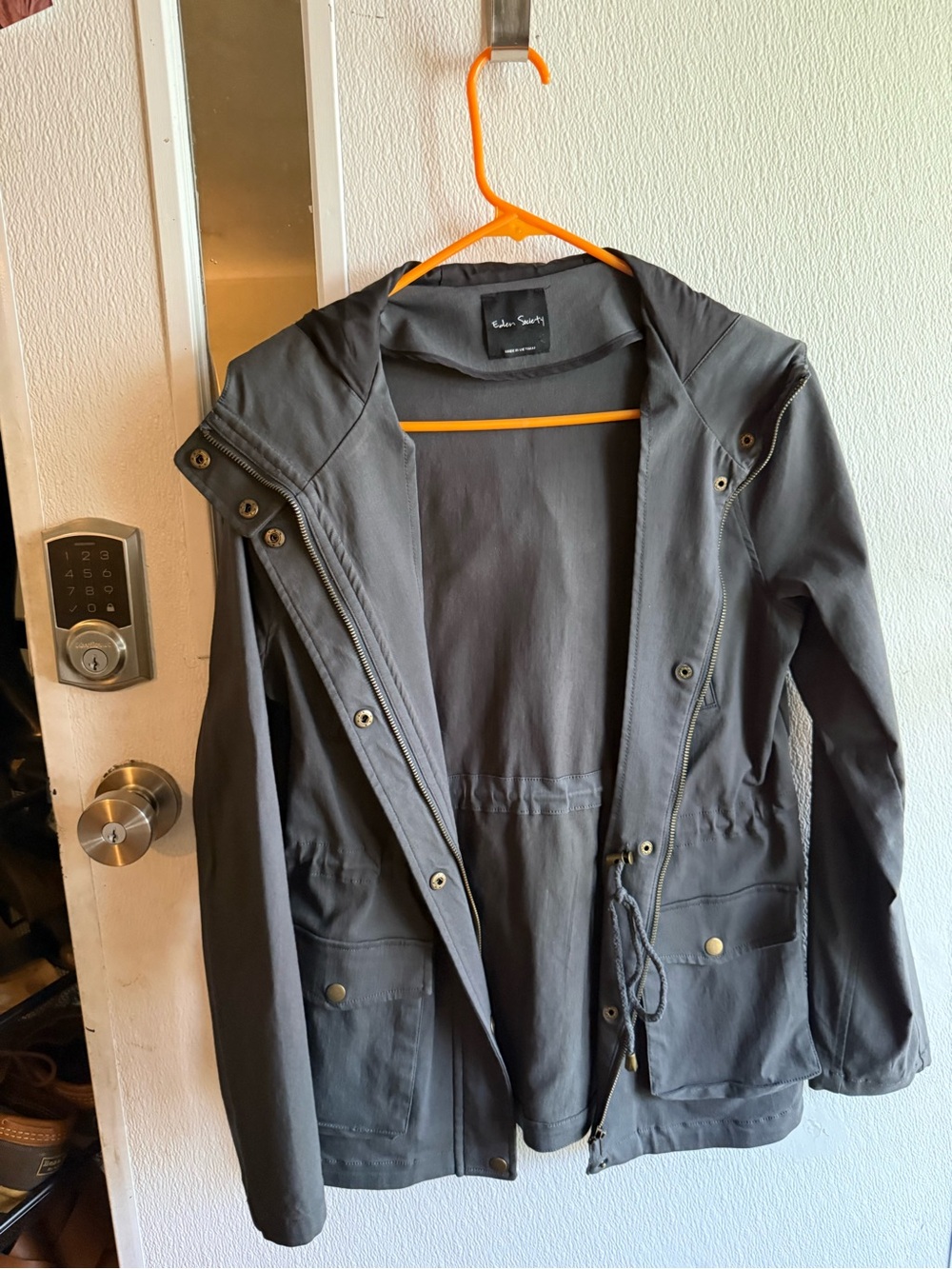 Eileen Fisher Charcoal Hooded Utility Jacket